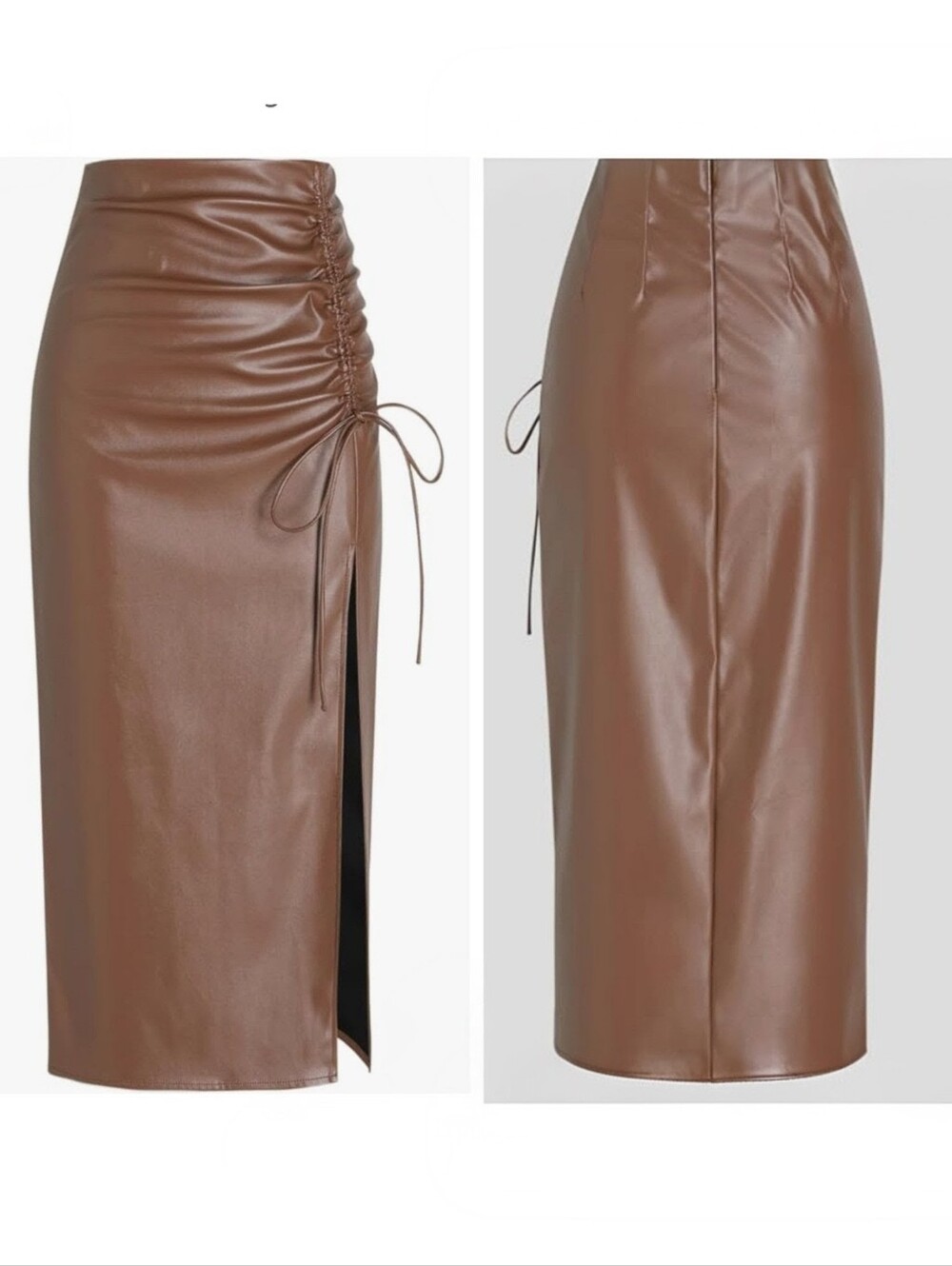 NWT CIDER Faux Leather High Waist Drawstring Split Maxi Skirt Women's Small NEW